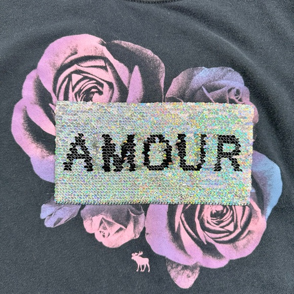 Abercrombie Kids Pullover Sweater Girls 15/16 Love Amour Flip Sequin Navy - Picture 5 of 11